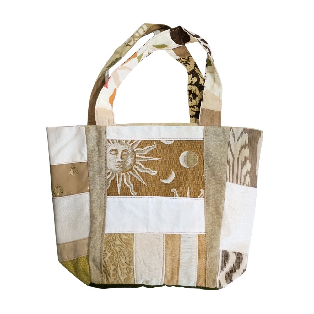 Handmade‎ Patchwork Celestial Sun Moon Tote Bag Boho Earthy Mixed Media Shoulder